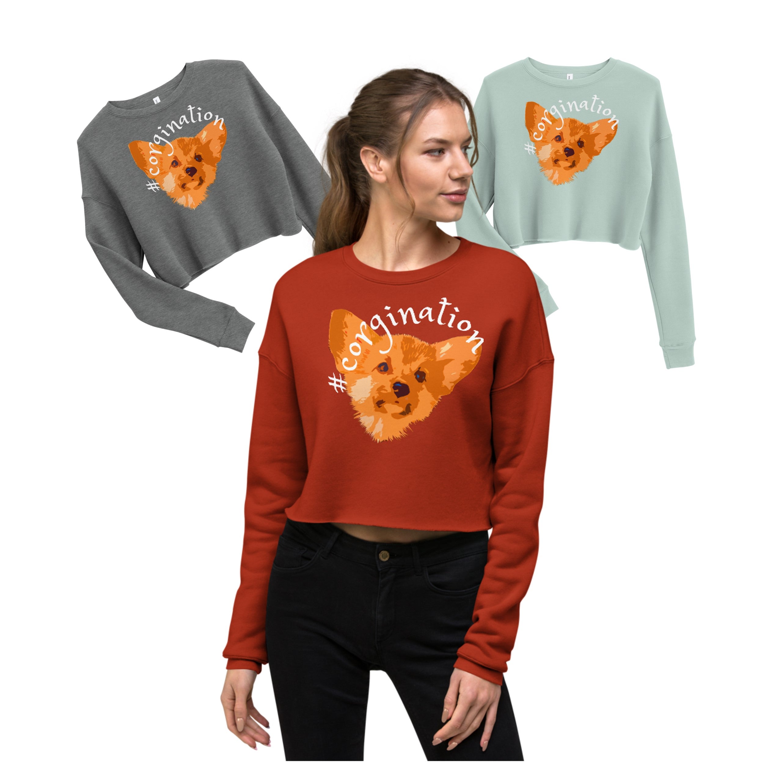 Gift for dog lovers. #corgination cropped sweatshirt for girls. Streetwear for women WickedYo.